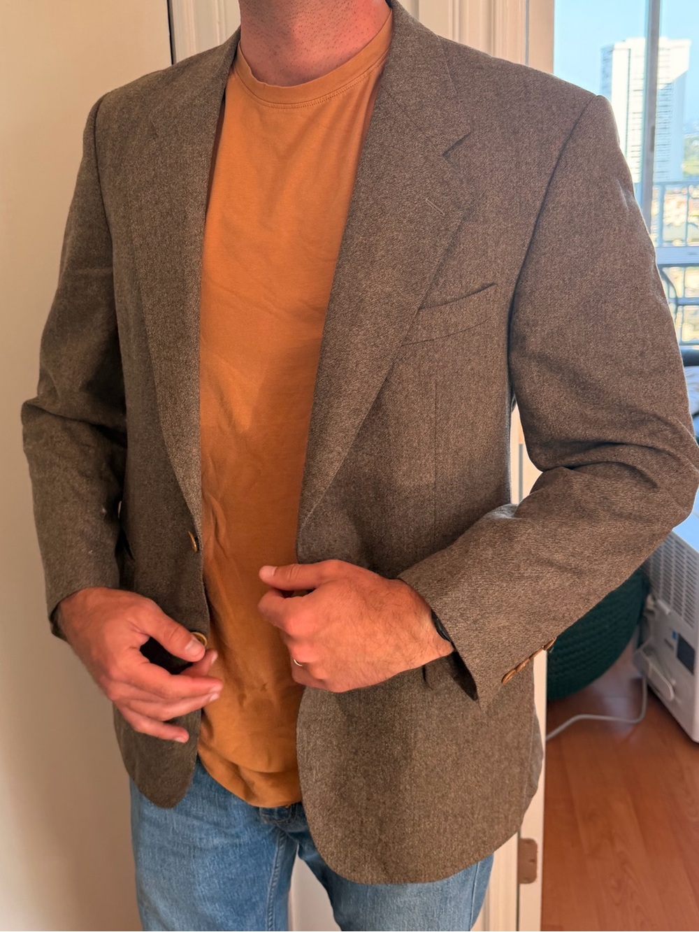 Classic Brown Wool Blend Men's Blazer (M)